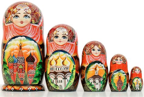 Buy Russian Nesting Doll Hand Painted In Russia Moscow Memories Traditional Matryoshka