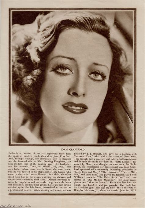 Joan Crawford Vintage Clipping From Screen Romances February 1931 From