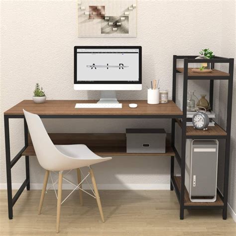 W rectangular brown wood 3 drawer computer desk: TREETALK Computer Desk with 4 Tier Storage Shelves - 41.7 ...