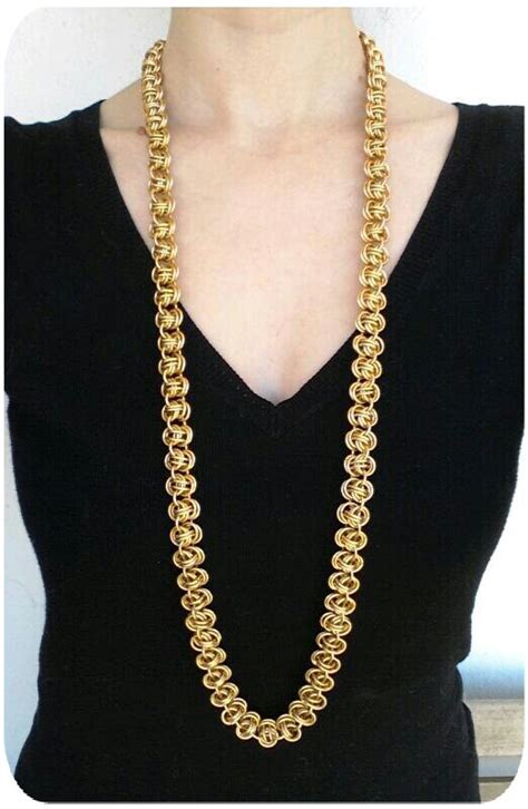 Gold Colored Long Chainmail Necklace