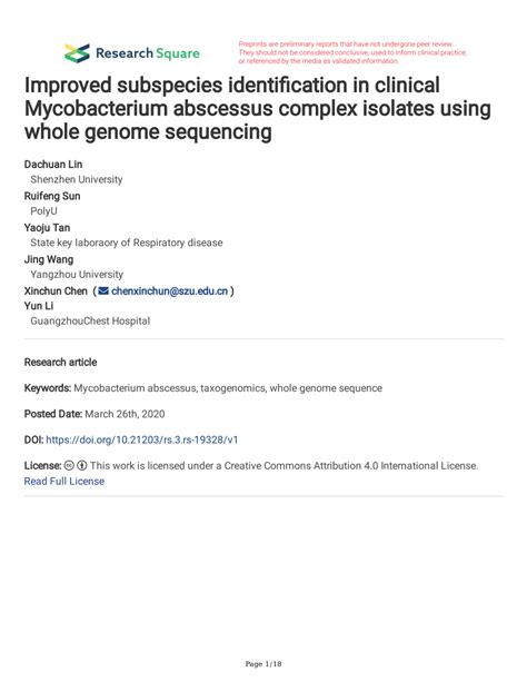 Pdf Improved Subspecies Identification In Clinical Mycobacterium