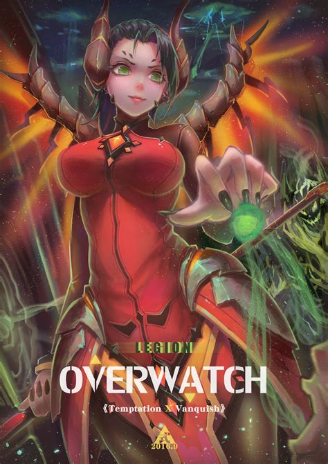 wallpaper illustration anime girls wings green eyes horns armor mercy overwatch