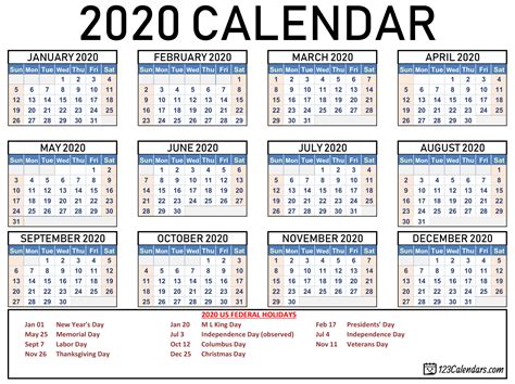 10 Excel Calendar Templates 2020 Monthly Printable Excel Template
