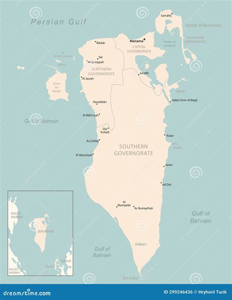Bahrain Detailed Map With Administrative Divisions Country Stock