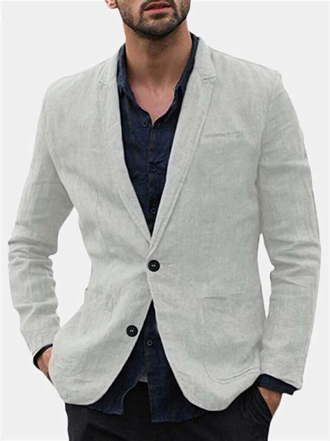 Mens Linen Casual Trim Style Single Suits Jacket Sale