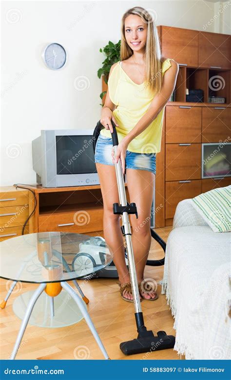 Girl Cleaning With Vacuum Cleaner Stock Image Image Of Room Adult 58883097