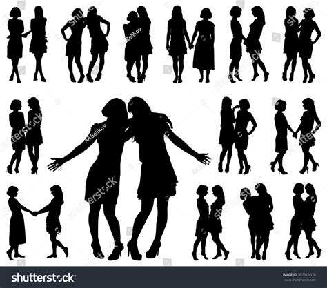 Silhouette Two Young Slender Women On Stock Vector Royalty Free 307516676