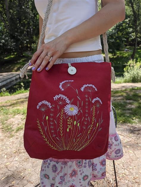 Floral Embroidered Cross Body Bags For Women Linen Boho Etsy