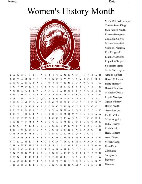 American Women S History Month Word Search Wordmint