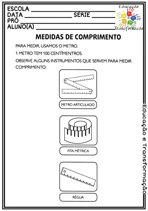 Matem Tica Medidas De Comprimento Atividade De Matem Tica Para Trabal