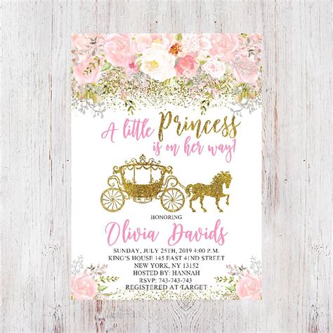 Princess Baby Shower Invitation Princess Carriage Baby Shower Etsy