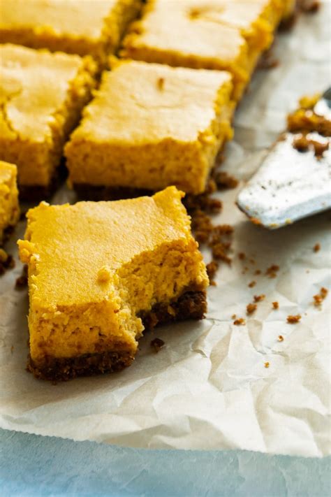 Pumpkin Cheesecake Bars With A Graham Cracker Crust Realsimple