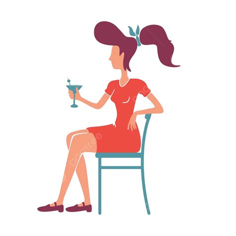 Vintage Lady Drinking Cocktail In Red Dress Girl Glamour Bar Vector Girl Glamour Bar Png And