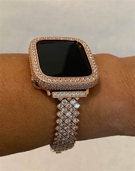Rose Gold Apple Watch Band Women 38 40 42 44mm And Or Lab Diamond Bezel