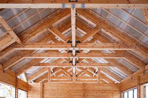 Roof Construction Of Wooden Trusses High Quality Architecture Stock