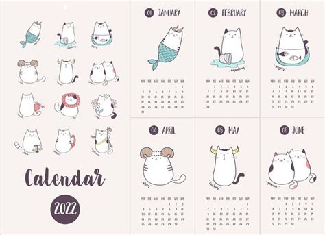 Zodiac Cats 2022 Monthly Calendar Wall Calendar Cute Cat Etsy Wall