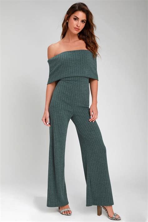 Always Styling Emerald Green Off The Shoulder Ribbed Jumpsuit