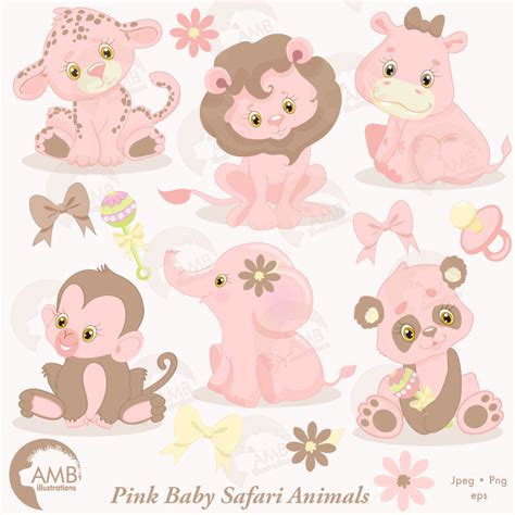 Jungle Animals Clipart Jungle Animal Babies Pink Baby Animals Baby