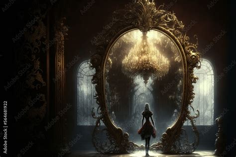 Fantasy Magic Mirror On An Empty Room Ai Generative Stock Illustration