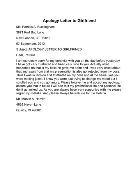 Apology Letter To Girlfriend Sample Free Download