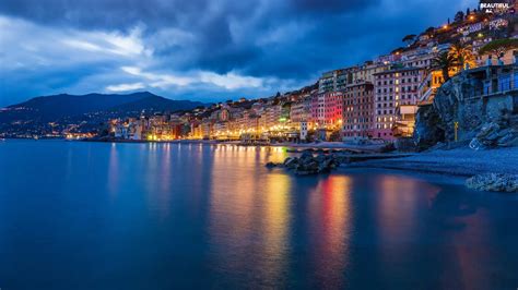 Sea Illuminated Liguria Houses Coast Camogli Italy Beautiful