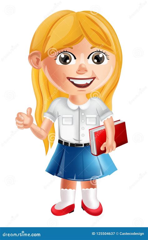 Happy School Little Girl Vector Cartoon Character Detailed