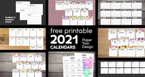 2021 Free Printable Monthly Calendar Paper Trail Design