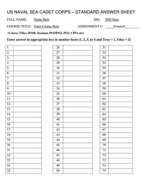 Multiple Choice Answer Sheet Template Doctemplates