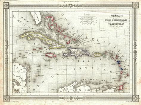 Vintage Map Of The Caribbean 1852 Drawing By Cartographyassociates