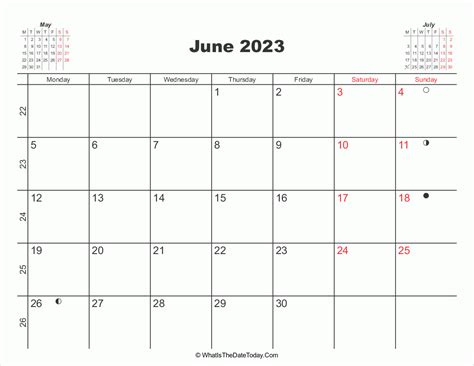 Printable Calendar June 2023 Whatisthedatetodaycom