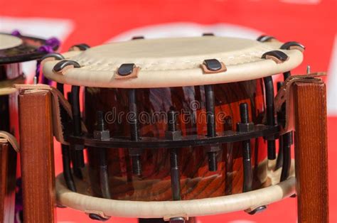 Traditional Japanese Percussion Instrument Taiko Or Wadaiko Drum Stock