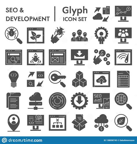 Seo And Development Glyph Icon Set Computing Symbols Collection