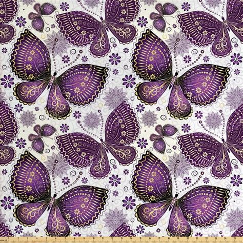 Natural Fabric By The Yard Butterflies With Paisley Motif On Wings Flowers Art Print