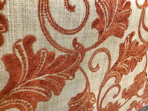 New Designer Burnout Velvet Floral Upholstery Fabric Burnt Orange