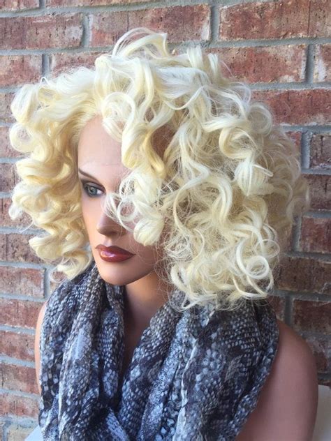 Curly Short Platinum Blonde Human Hair Blend Lace Front Wig 10