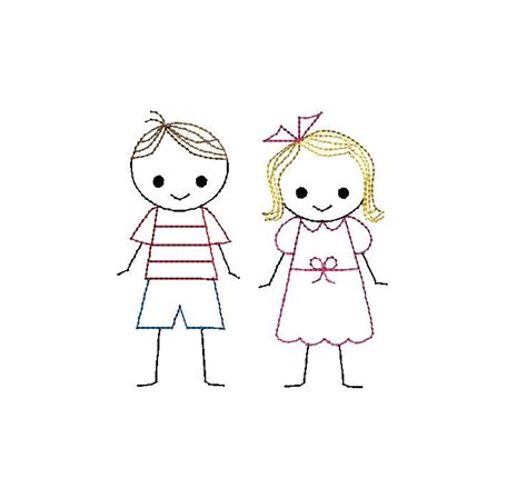 Boy And Girl Stick Figures Machine Embroidery Designs Instant Etsy