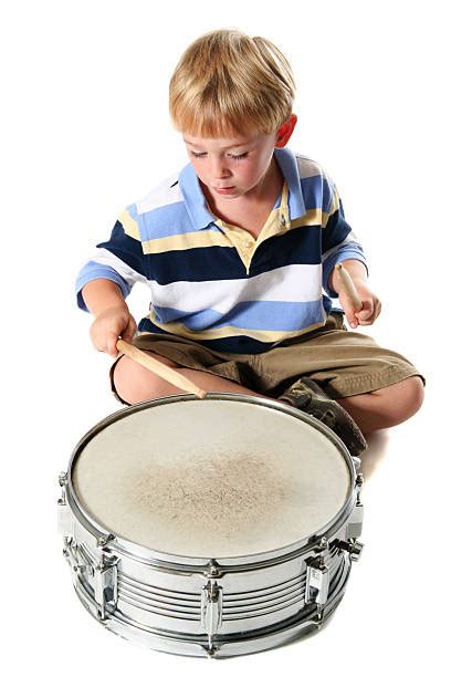Cute Little Boy With Drum And Drumsticks Color Image Stock Photos