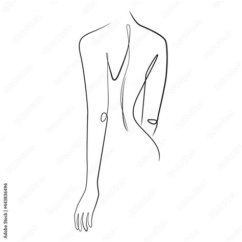Vecteur Stock Naked Woman Standing Back One Line Drawing On White