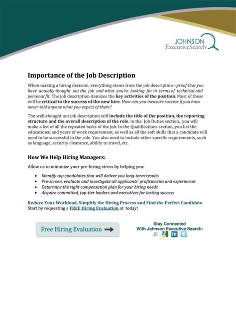 Importance Of The Job Description Printable Pdf Download