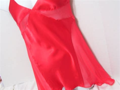 True Red Liquid Silk Lingerie Set Chemise Thong Panties