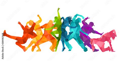 Detailed Vector Illustration Silhouettes Of Expressive Dance Colorful Group Of People Dancing