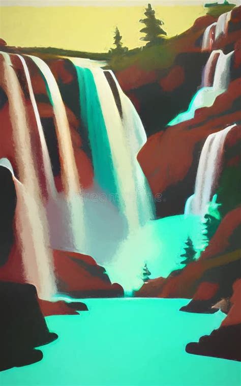Cascading Waterfalls Abstract Digital Art Stock Illustration