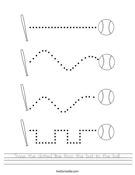Trace The Dotted Line From The Bat To The Ball Worksheet Twisty Noodle
