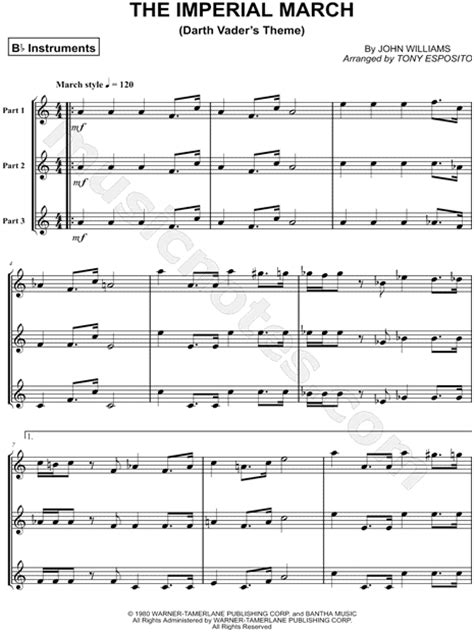 The song imperial march (star wars) is classified in the genre of songs from movies on virtual piano. The Imperial March - Trio of Bb Instruments & Piano by Star Wars Sheet Music Collection (Trio ...
