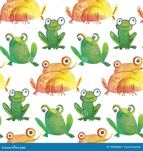 Seamless Pattern With Frogs Painted With Watercolor Stock Illustration