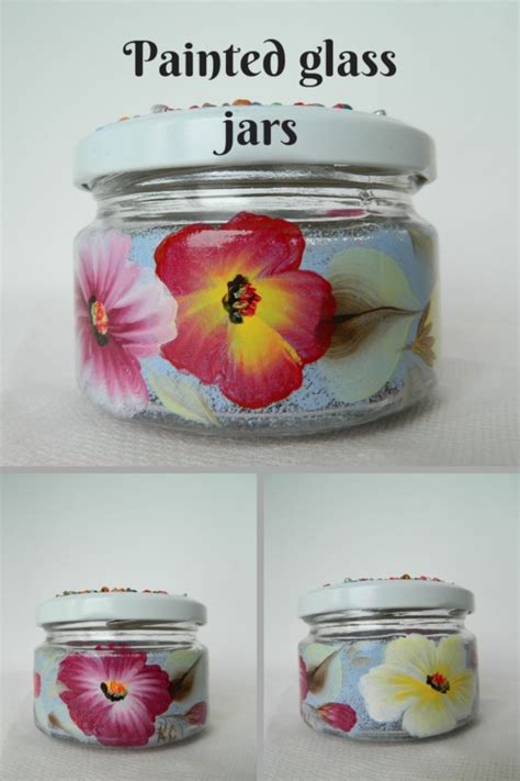 Painted Glass Jar With Decorative Lid Hand Painted Jars Small Etsy Painting Glass Jars