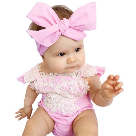 Summer Cute Baby Girls Clothing Lace Flower Rompers Bow