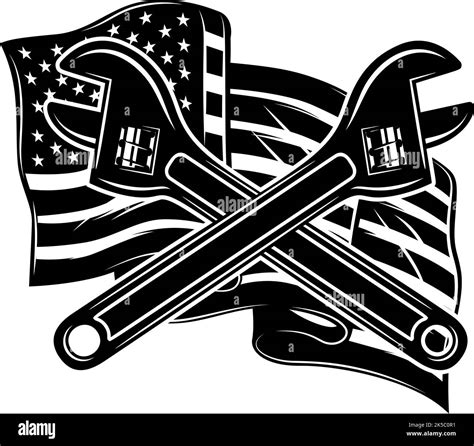 Illustration Of Crossed Pipe Wrenches On Us Flag Background Design