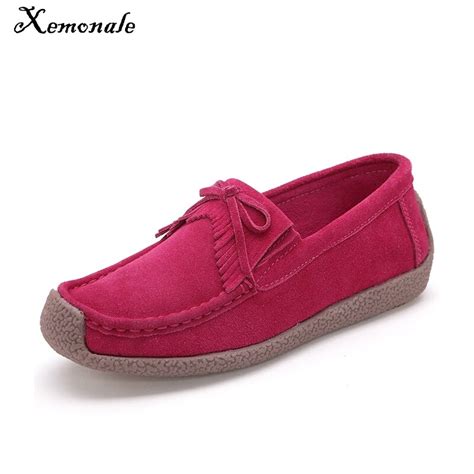 Xemonale Spring Women Genuine Leather Shoes Woman Hand Sewn Suede Flats
