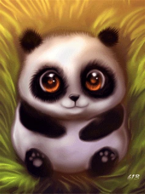 Cute Cartoon Panda Bear Sitting In The Grass